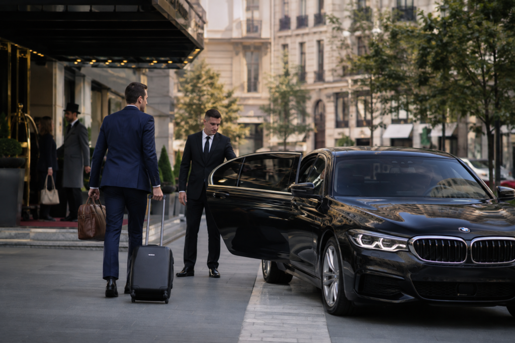 Executive luchthaven transfer Parijs met luxe chauffeur en Mercedes
