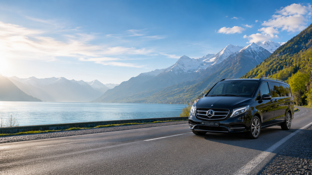 Traslado Privado al Aeropuerto en Francia con vehículo Mercedes-Benz de lujo y chófer profesional realizando la recogida de pasajeros en un aeropuerto internacional francés.